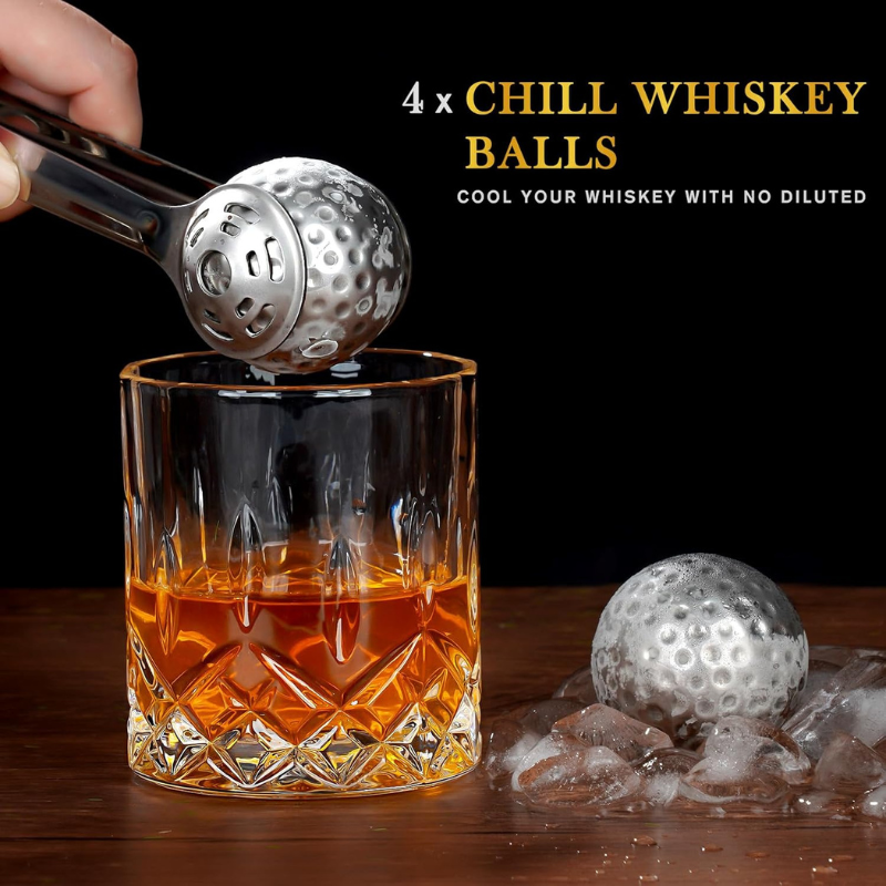 Whiskey Stone Set With Golf Ball Design And Storage Box-Wine and Whiskey Decanter