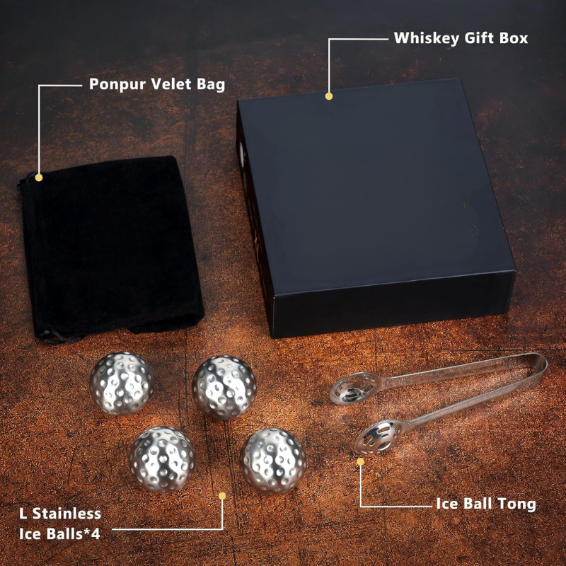 Whiskey Stone Set With Golf Ball Design And Storage Box-Wine and Whiskey Decanter