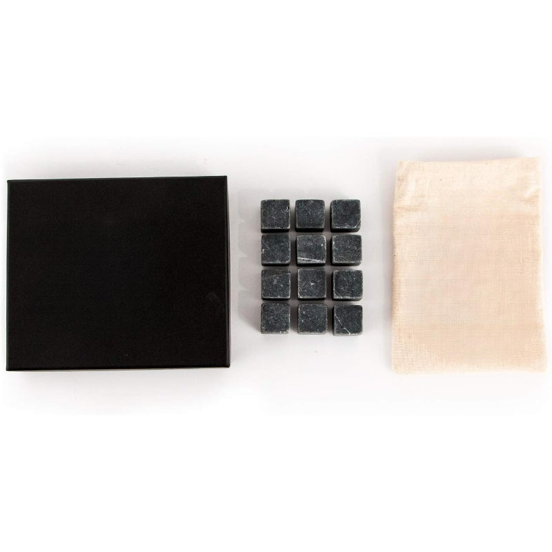 Whiskey Stones Set With 12 Marble Ice Cubes And Storage Bag