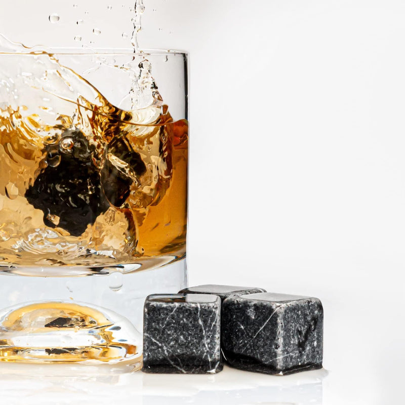Whiskey Stones Set With 12 Marble Ice Cubes And Storage Bag