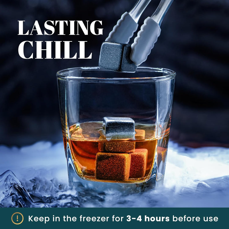 Whiskey Stones Gift Set With 8 Granite Cubes And Wooden Tray-Wine and Whiskey Decanter