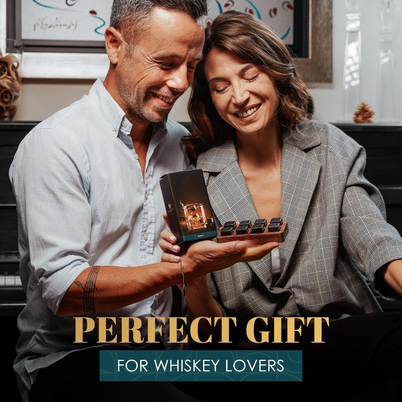 Whiskey Stones Gift Set With 8 Granite Cubes And Wooden Tray-Wine and Whiskey Decanter