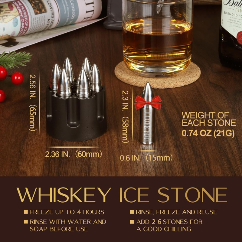 Text Printed Whiskey Stones Set Reusable Chilling Cubes-Wine and Whiskey Decanter