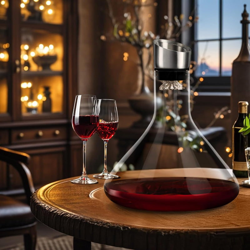 Glass Wine Decanter With Aerator And Waterfall Pourer-Wine and Whiskey Decanter