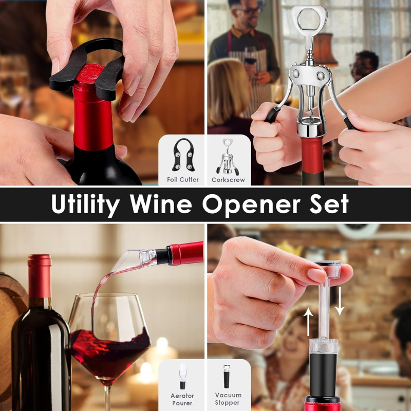 Wing Corkscrew Tool Kit With Multi Utility Wine Set-Wine and Whiskey Decanter