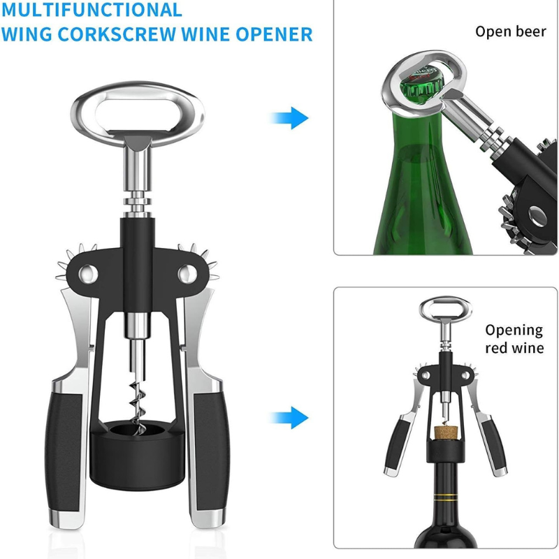 Wing Corkscrew Wine Opener Set With Bonus Bottle Stopper