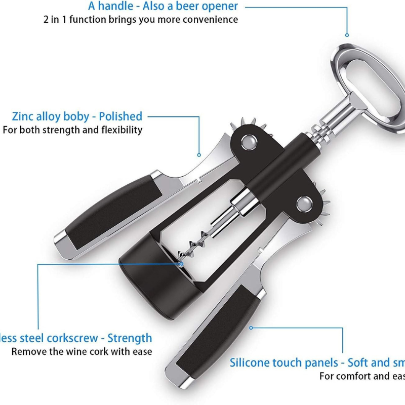 Wing Corkscrew Wine Opener Set With Bonus Bottle Stopper-Wine and Whiskey Decanter