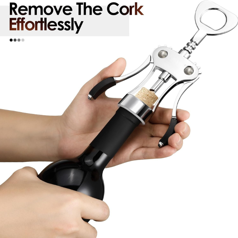 Wing Corkscrew Wine Opener With Easy Lever Action And Stylish Design