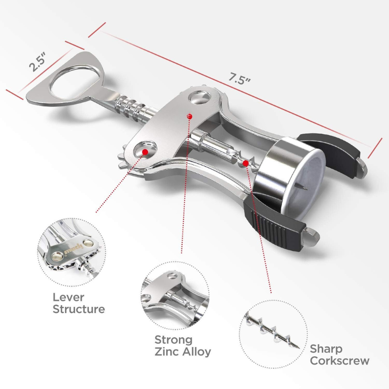 Wing Corkscrew Wine Opener With Easy Lever Action And Stylish Design