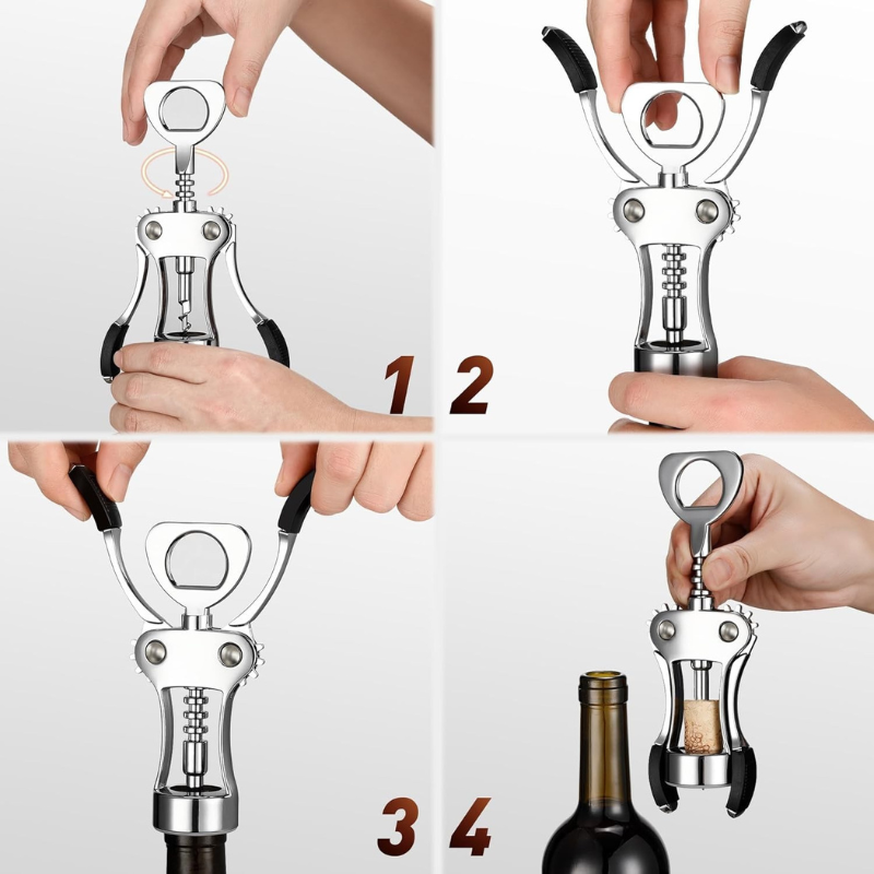 Wing Corkscrew Wine Opener With Easy Lever Action And Stylish Design