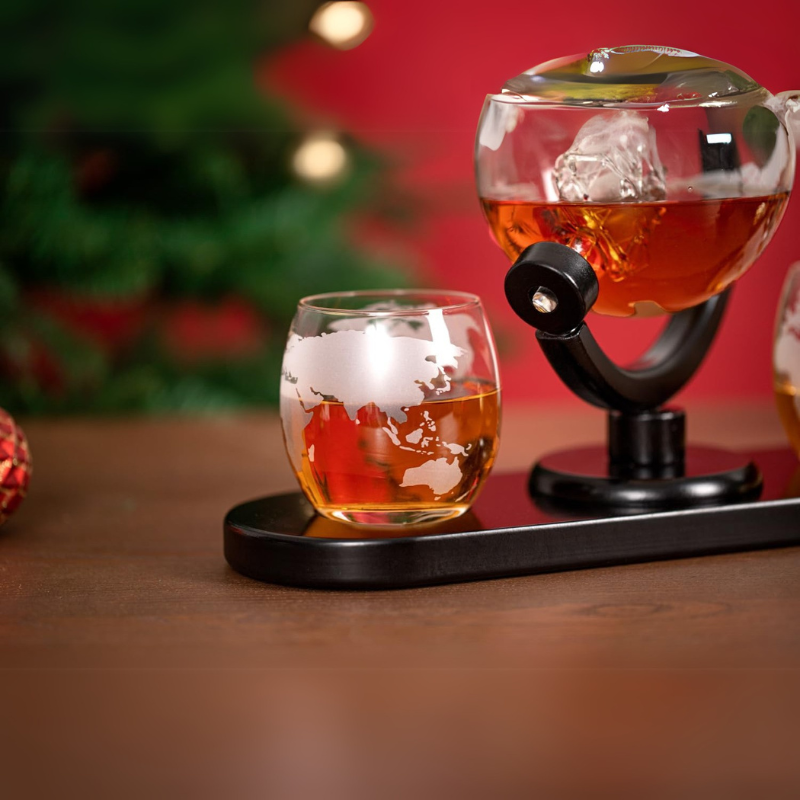 Wooden Holder Whiskey Decanter Set With Two Glasses-Wine and Whiskey Decanter