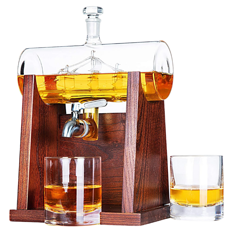 Wooden Holder Whiskey Decanter Set With Two Glasses-Wine and Whiskey Decanter