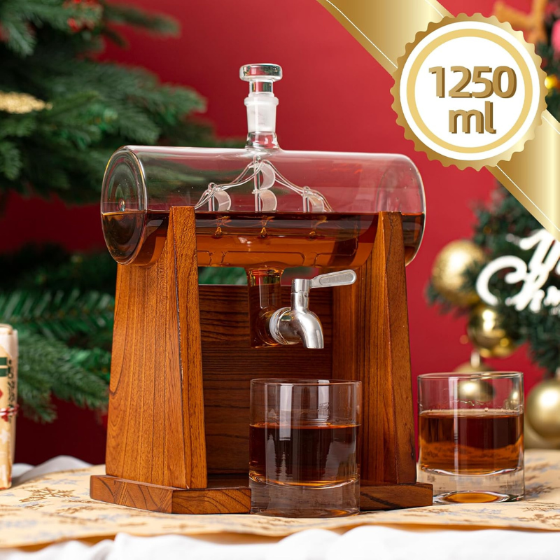 Wooden Holder Whiskey Decanter Set With Two Glasses-Wine and Whiskey Decanter
