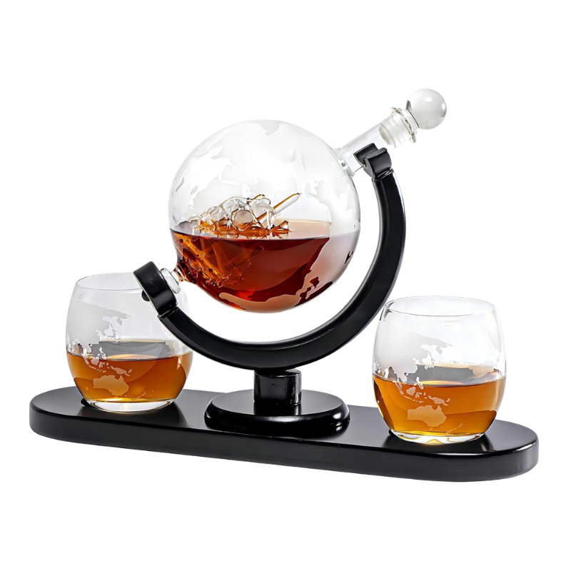Wooden Holder Whiskey Decanter Set With Two Glasses-Wine and Whiskey Decanter