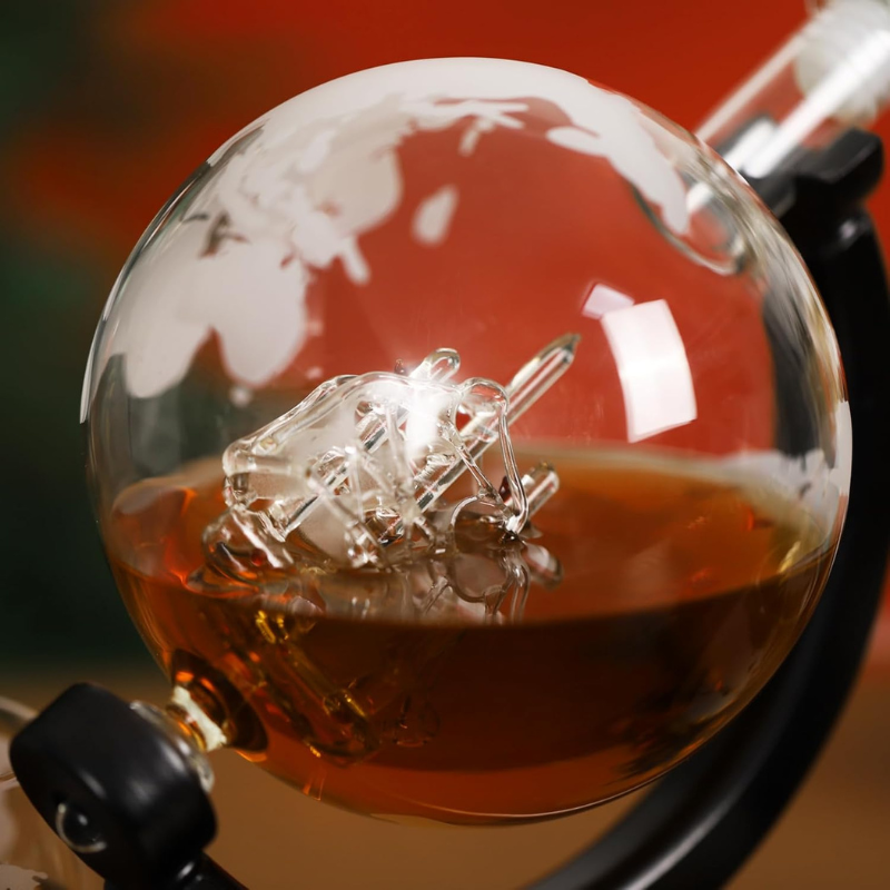 Wooden Holder Whiskey Decanter Set With Two Glasses-Wine and Whiskey Decanter