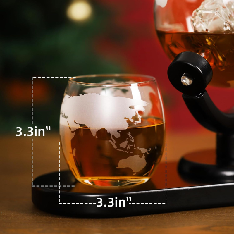 Wooden Holder Whiskey Decanter Set With Two Glasses-Wine and Whiskey Decanter