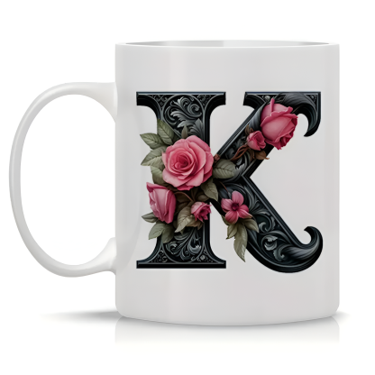 Floral Alphabet Printed Ceramic Coffee Mug