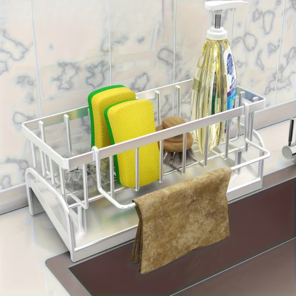 Faucet Mounted Sponge Holder With Dish Cloth Rack PP Kitchen Organizer