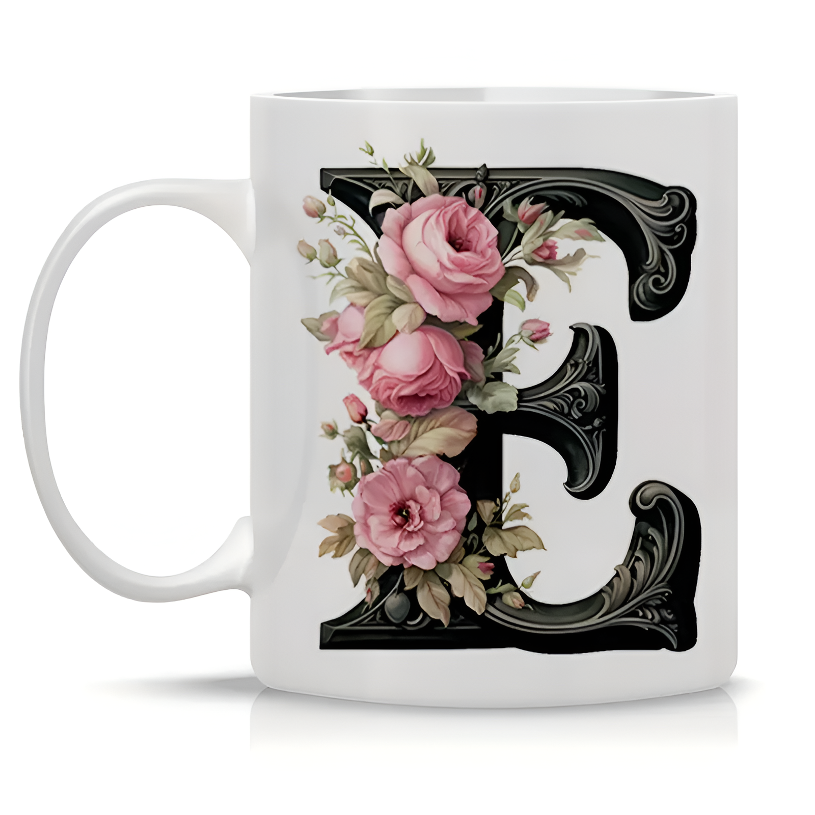 Floral Alphabet Printed Ceramic Coffee Mug