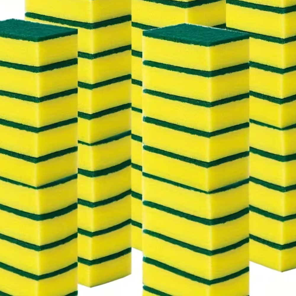 Dual Action Absorbent Kitchen Scrubber Sponge - Heavy Duty Dish Cleaning Pads for Pots, Pans & Countertops