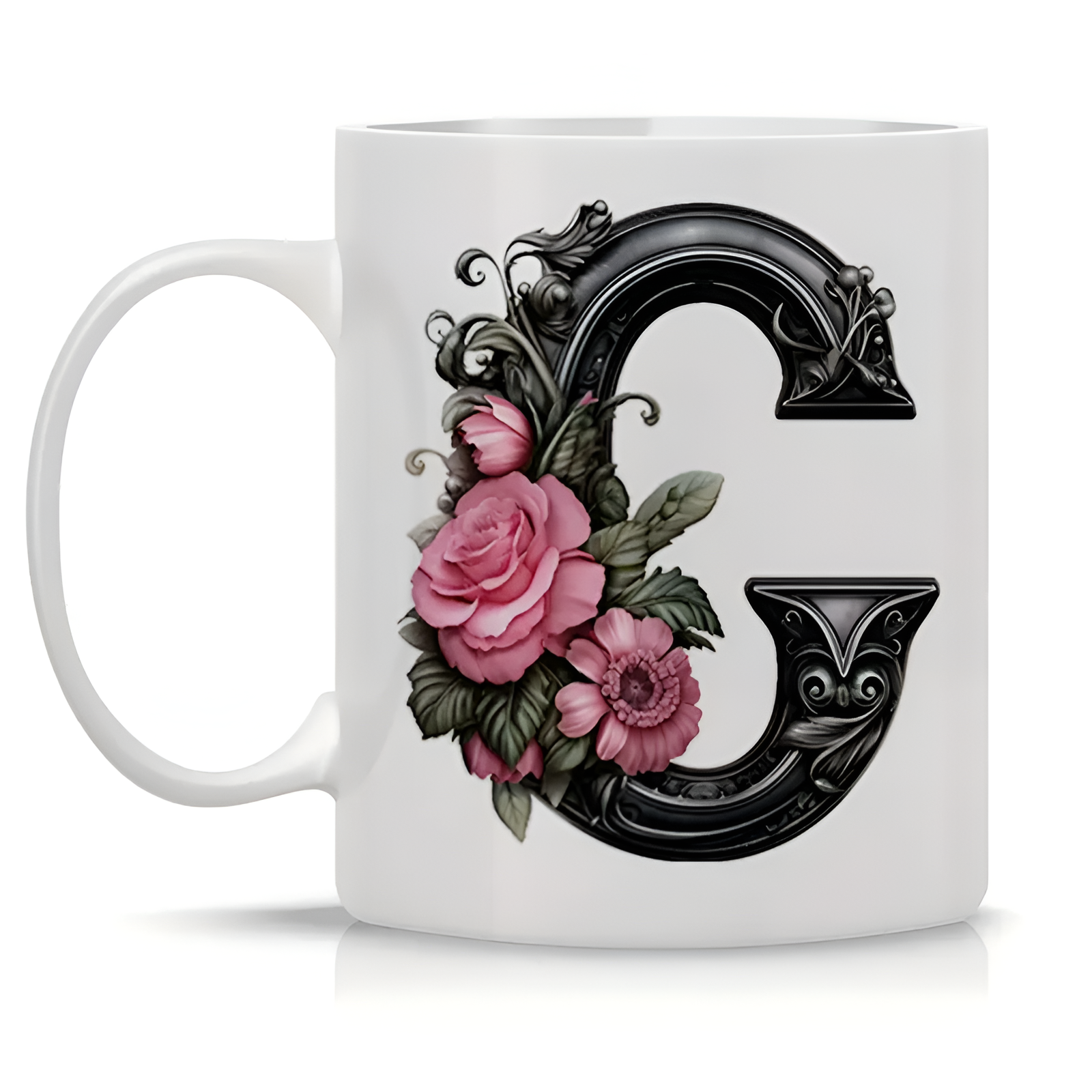 Floral Alphabet Printed Ceramic Coffee Mug