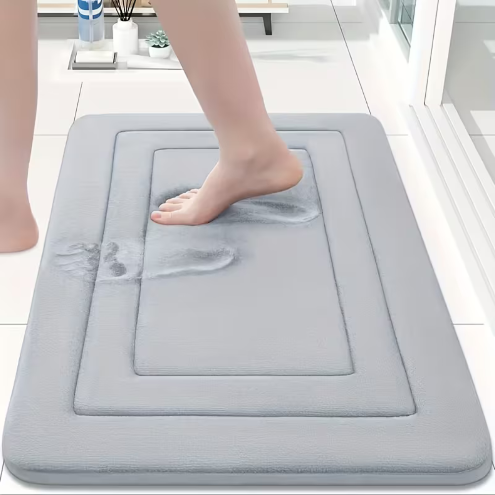 Non Slip Absorbent Fleece Bathroom Mat - Soft Quick Dry Bath Rug for Shower, Tub & Bathroom Floor