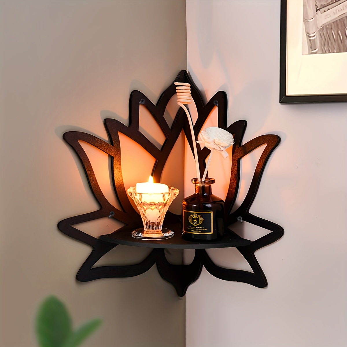 Creative Lotus Wall Corner Shelf With Matte Finish And Art Decor