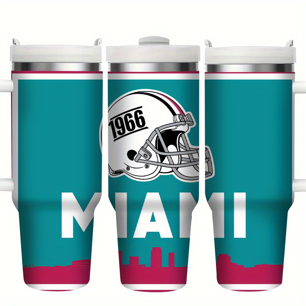 40OZ Miami Themed Stainless Steel Tumbler With Lid And Straw