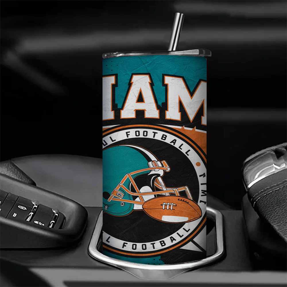 Miami Football 20oz Stainless Steel Tumbler with Lid And Straw