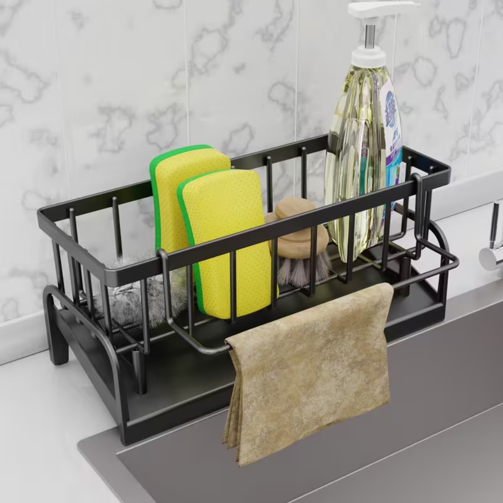 Faucet Mounted Sponge Holder With Dish Cloth Rack PP Kitchen Organizer