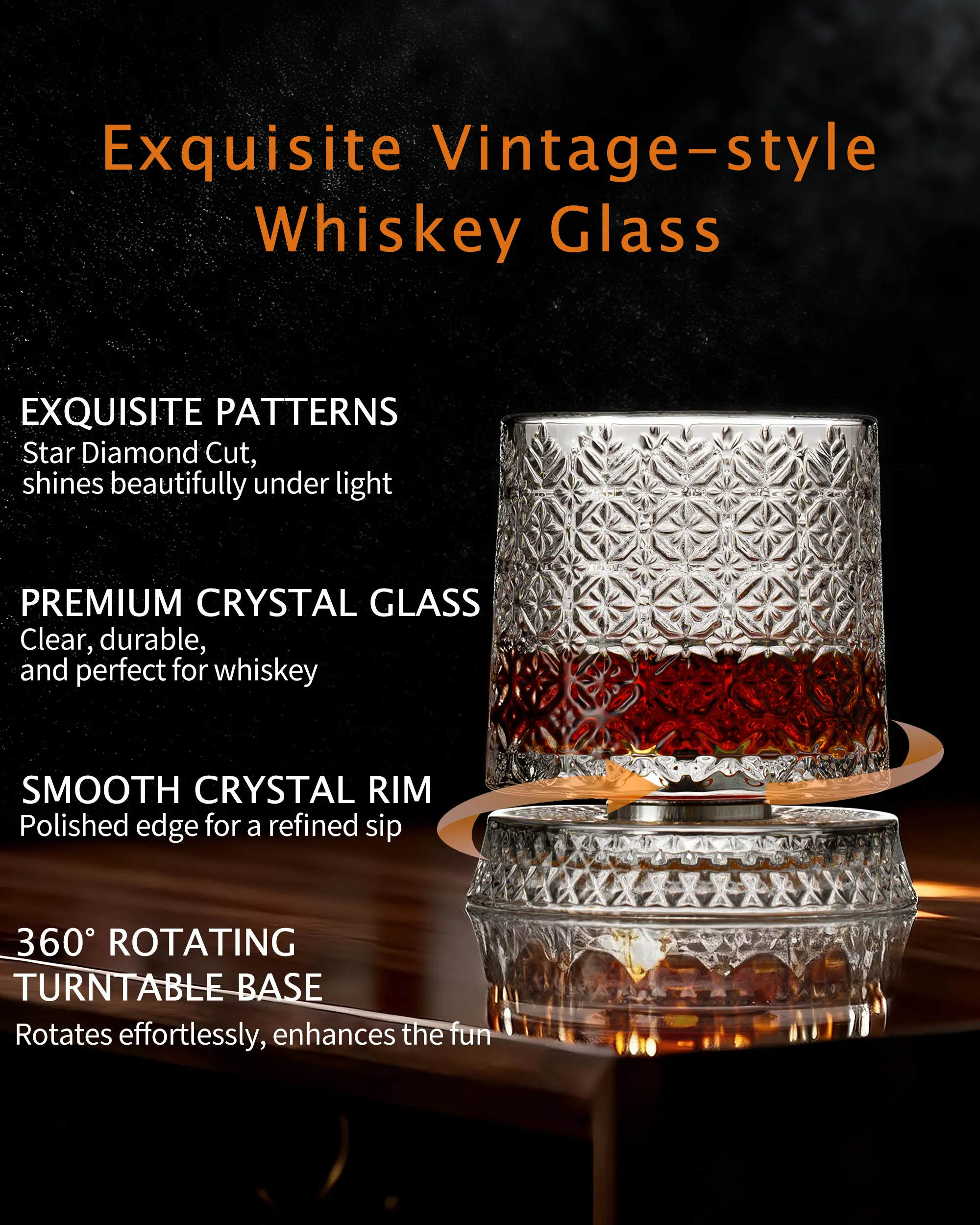 Luxury Spinning Crystal Whiskey Glass Drinkware Father&rsquo;s Day Gift Set &ndash; 2 Rotating Glasses & 2 Ice Ball Molds with Elegant Gift Box, Diamond,  Ice Crackle & Snowflake Cut Barware Gift Set, Perfect for Halloween  Parties, Thanksgiving & Christmas Gifts