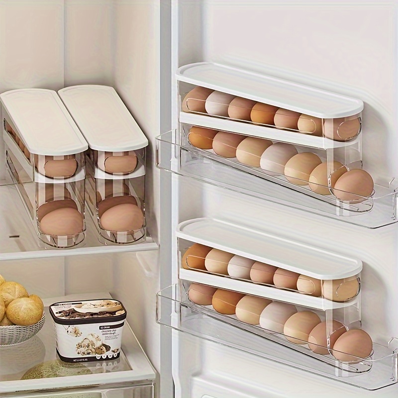 Automatic Egg Storage Box With Double Layer Sliding Design And Flip Cover