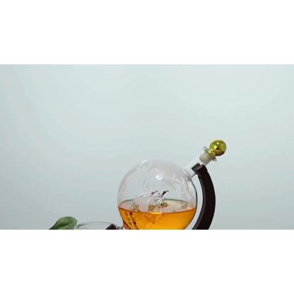 World Globe Decanter With Etched Glasses