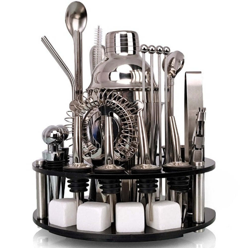 34-Piece Rotating Mixology And Craft Cocktail Shaker Set-Wine and Whiskey Decanter