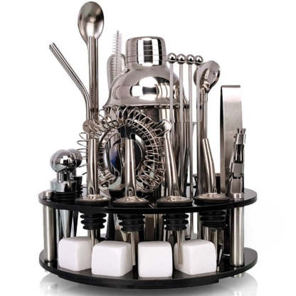 34-Piece Rotating Mixology And Craft Cocktail Shaker Set-Wine and Whiskey Decanter