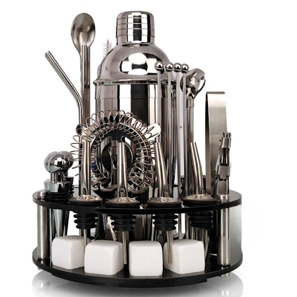 34-Piece Rotating Mixology And Craft Cocktail Shaker Set-Wine and Whiskey Decanter