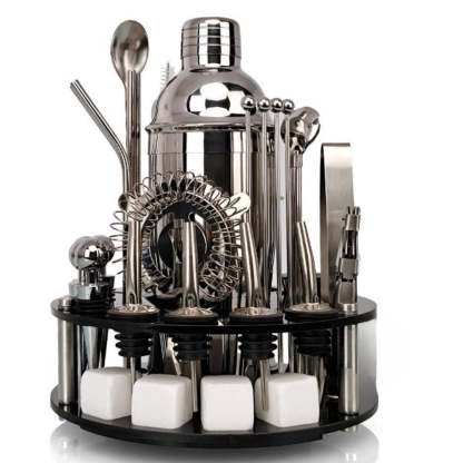 34-Piece Rotating Mixology And Craft Cocktail Shaker Set-Wine and Whiskey Decanter