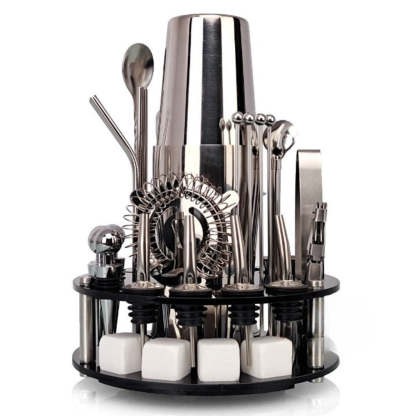 34-Piece Rotating Mixology And Craft Cocktail Shaker Set-Wine and Whiskey Decanter