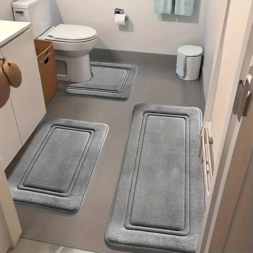 Bathroom Rug Set 3 Piece - Non Slip Absorbent Bath Mats for Shower, Tub & Floor | Soft Plush Washable Microfiber