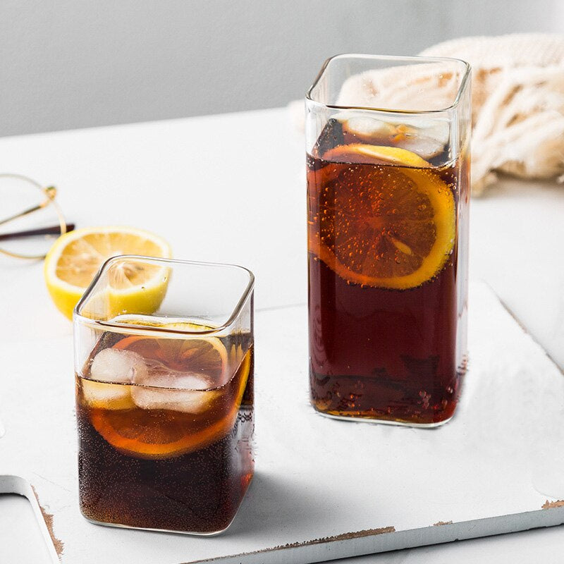 Square Plain Glass Cup-Wine and Whiskey Decanter