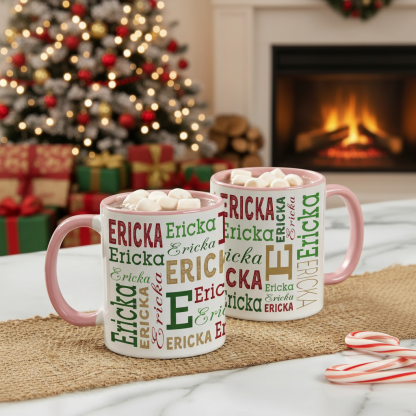 Christmas Personalized Coffee Mug With Repeating Name Design