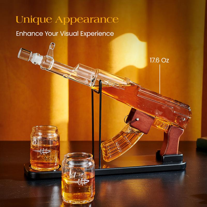 Christmas Gifts for Men Dad, Kollea Whiskey Decanter Sets for Men - Gun Decanter, Detachable Magazine & 2 Bullet Shot Glasses, Liquor Dispenser for Bar, Anniversary Military Alcohol Utensils Present for Brother. Fathersdaygift