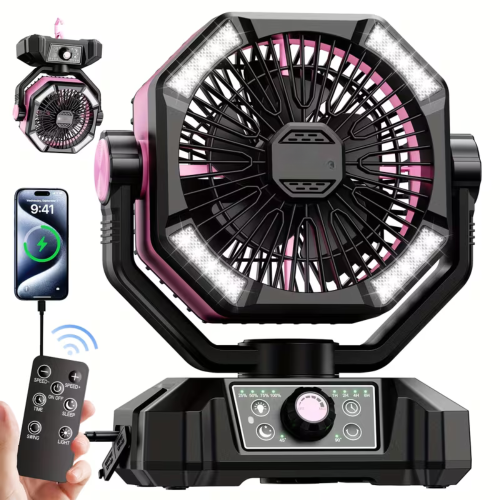 20000Mah Battery Powered Dual Motor Oscillating Camping Fan With Remote Control
