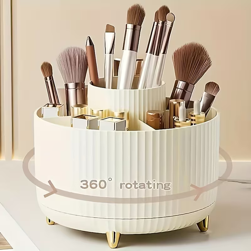 360 Degree Rotating Makeup Organizer With Multi Compartments Storage
