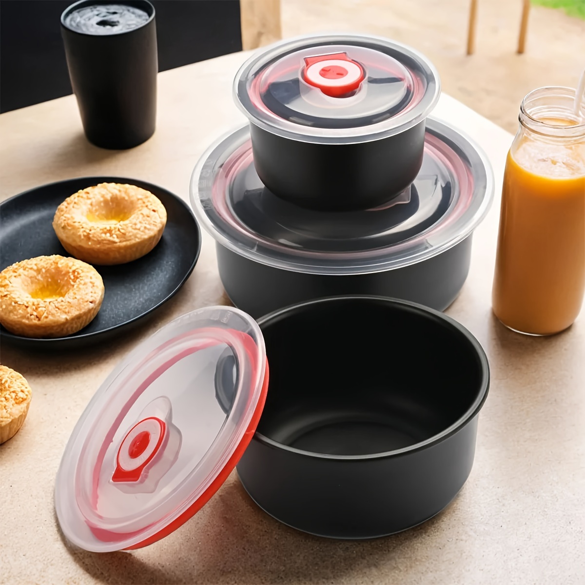3 Piece Leakproof Food Storage Containers Set with Lids - BPA Free Kitchen Meal Prep