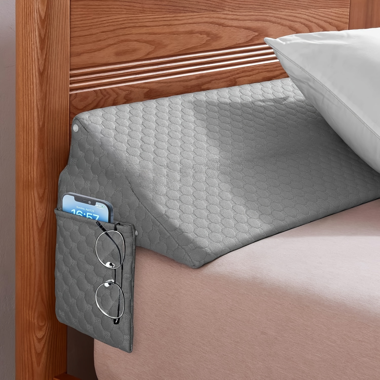 Bed Support Wedge Pillow With Convenient Storage Pocket