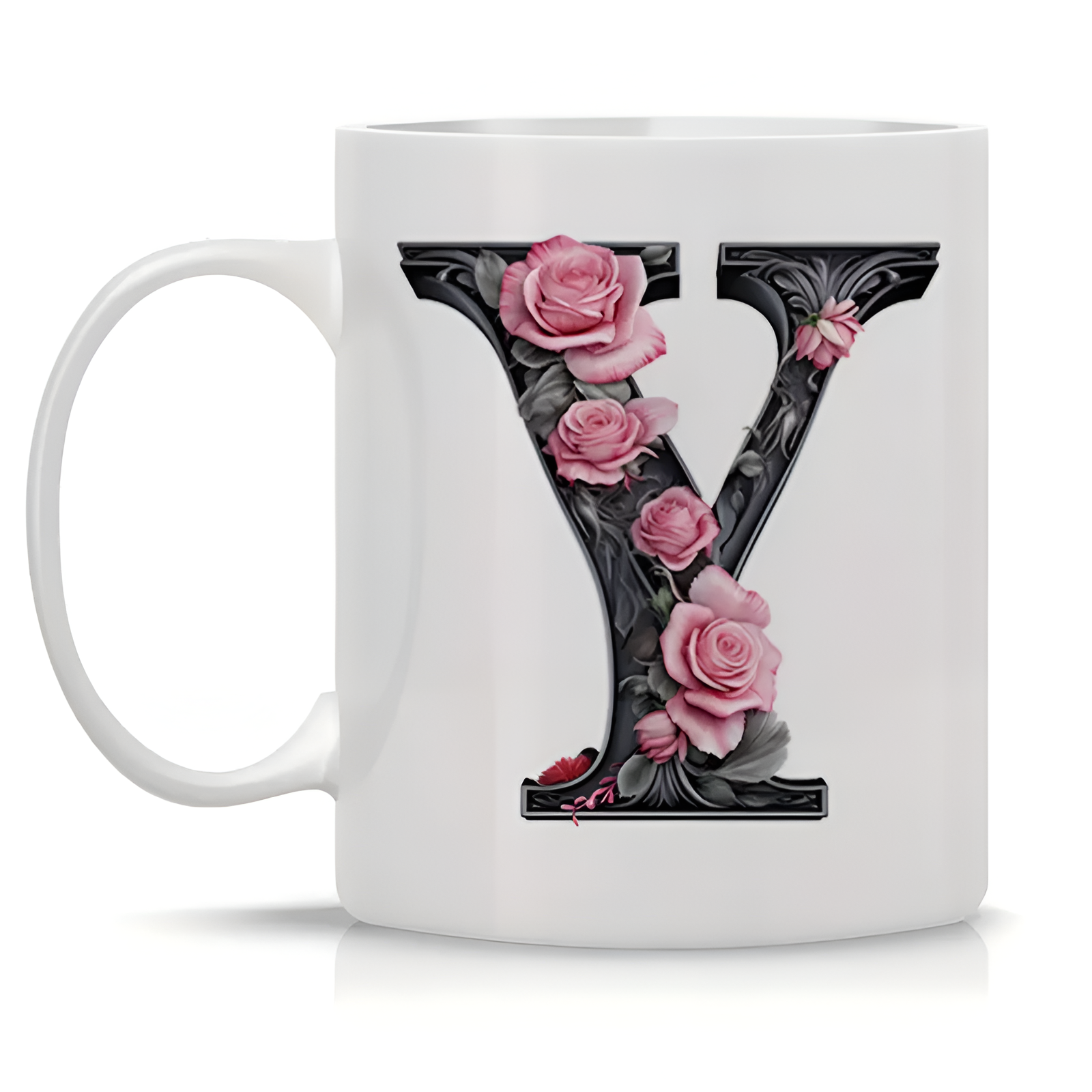 Floral Alphabet Printed Ceramic Coffee Mug