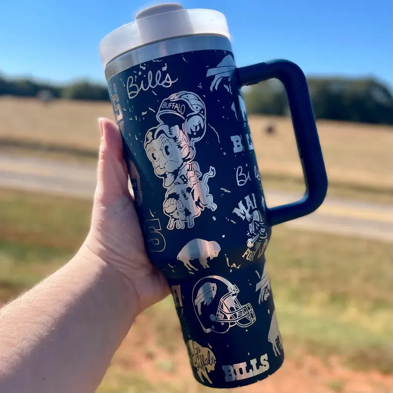 Buffalo Bills Insulated Tumbler with Handle – Beverage Holder-Wine and Whiskey Decanter