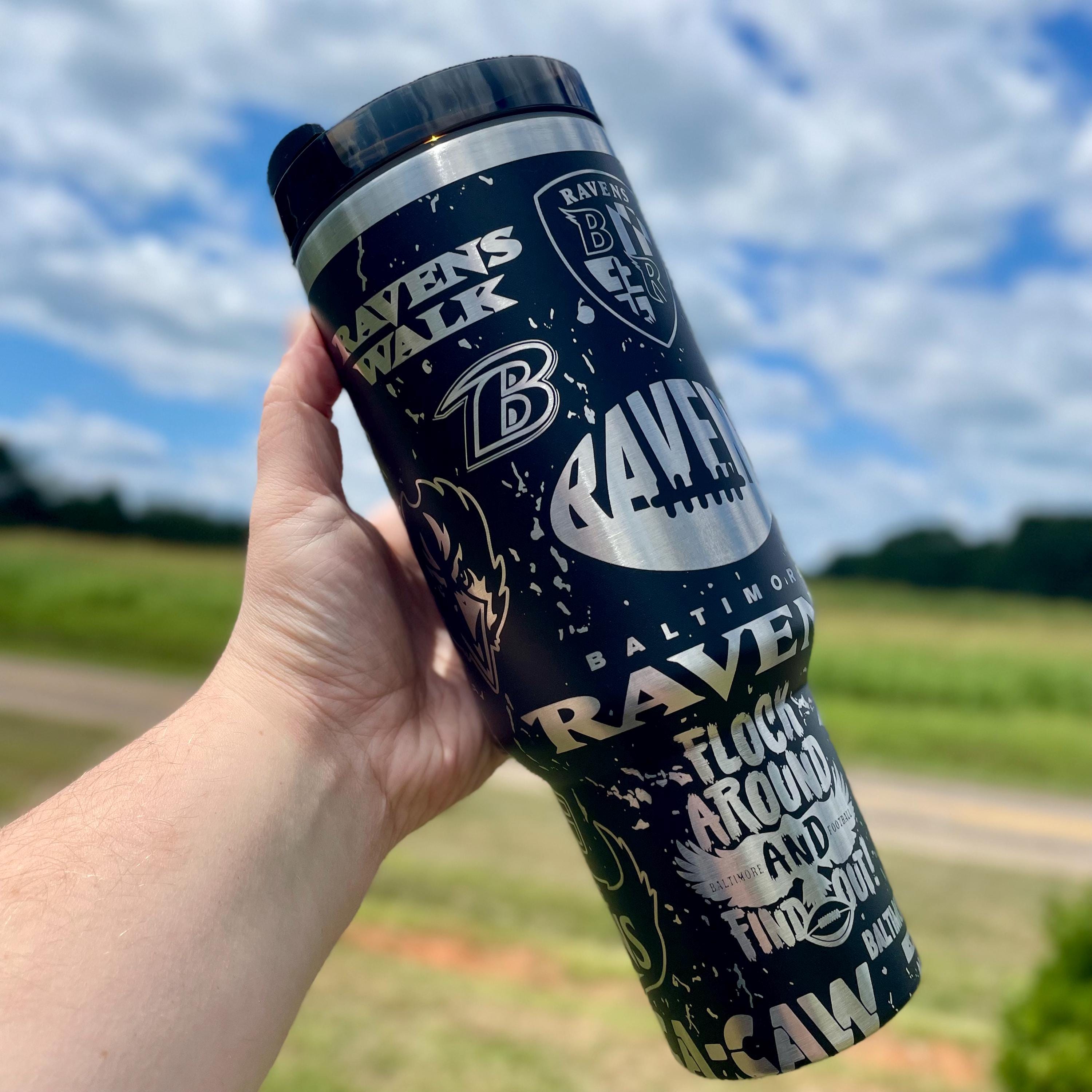 Baltimore Ravens Tumbler with Handle – Hot and Cold Beverage Holder-Wine and Whiskey Decanter