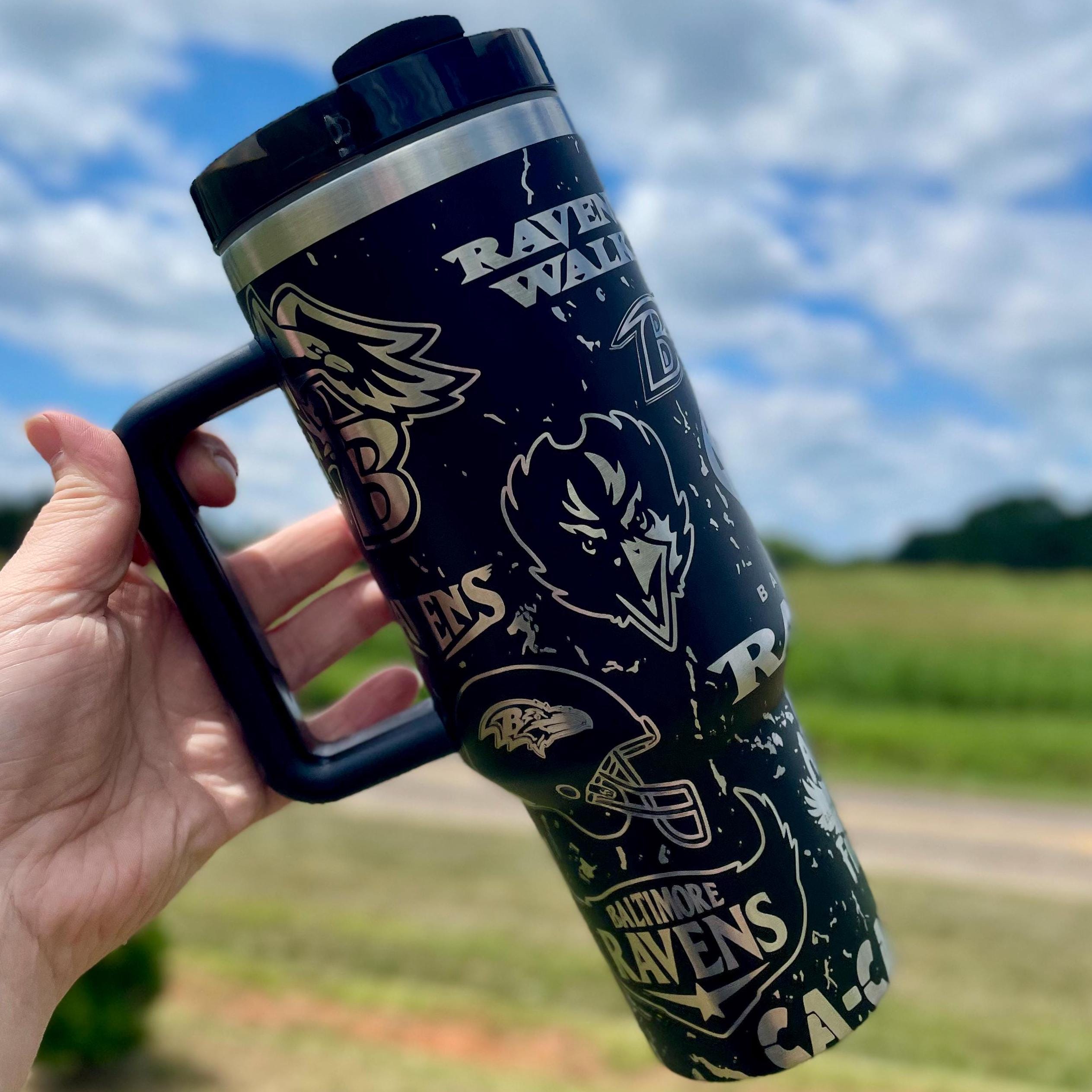 Baltimore Ravens Tumbler with Handle – Hot and Cold Beverage Holder-Wine and Whiskey Decanter